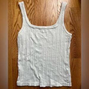 Re/Done White Ribbed Pointelle Tank Top